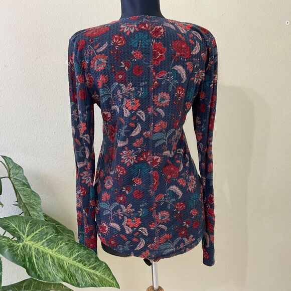 William Rast Blouse top Women's size L Lace-Up Henley Boho LS distressed raw hem - Picture 3 of 13